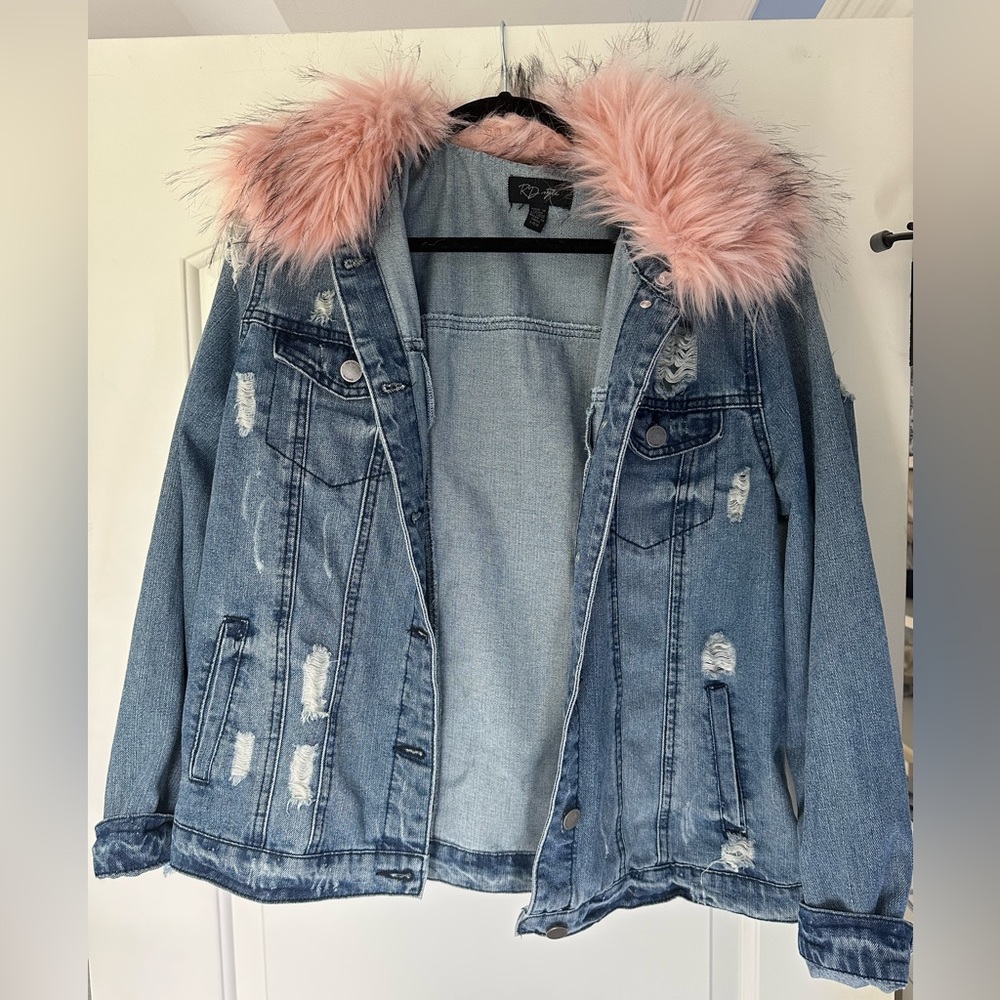 Blue Jean Jacket with Pink fur color